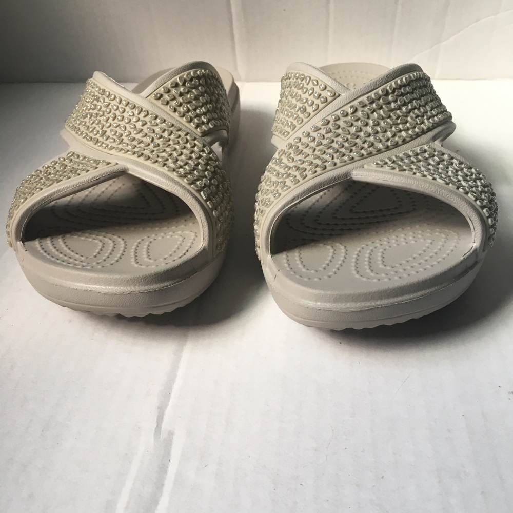 CROCS Sloane Embellished X Strap Slide Sandals Sz 10 - Picture 2 of 8